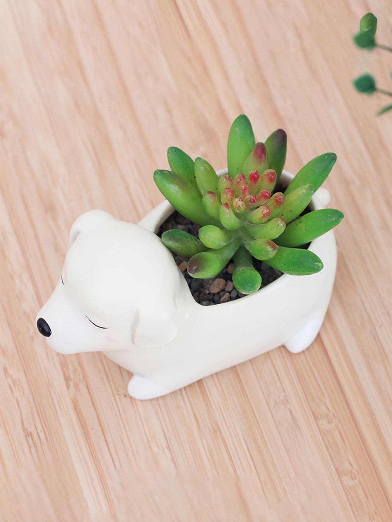 1pc Porcelain Plant Container, Modern Dog Design Flower Pot For Home And Garden - White - View 1