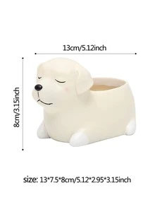 1pc Porcelain Plant Container, Modern Dog Design Flower Pot For Home And Garden - White - View 4