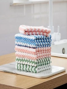 1pc Household Wave Pattern Dishwashing Cloth, Thick Coral Fleece Non-Stick Oil Slouchy Cleaning Cloth, Kitchen All-Purpose Cleaning And Water-Absorbing Dishwashing Cloth - Multicolor - View 5
