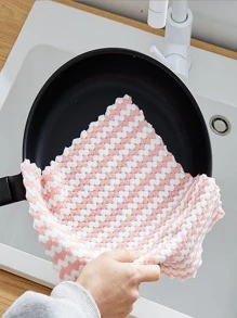 1pc Household Wave Pattern Dishwashing Cloth, Thick Coral Fleece Non-Stick Oil Slouchy Cleaning Cloth, Kitchen All-Purpose Cleaning And Water-Absorbing Dishwashing Cloth - Multicolor - View 6