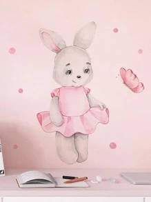 1pc PVC Wall Decal, Modern Rabbit & Butterfly Pattern Wall Sticker For Home Wall Decor - Multicolor - View 1