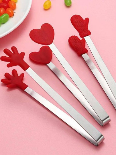 3pcs/6pcs Clip de comida de acero inoxidable antideslizante, lindo guante de palma, clip de filete de barbacoa con forma de corazón, pinzas para ensalada de frutas de restaurante, clips para pan de hogar, clips de hielo, clips para azúcar, clip de comida resistente al calor hecho de silicona para cubos de hielo, pinzas para comida, utensilios y accesorios de cocina para cocina en casa