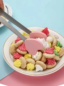 3入組/6入組不滑動不銹鋼食品夾，可愛手掌手套心型燒烤牛排夾，餐廳水果沙拉夾，家用麵包夾，冰夾，咖啡方形糖夾，矽膠冰塊夾耐高溫食品夾，家庭烹飪廚房小工具及配件 - 紅色 - 查看 5