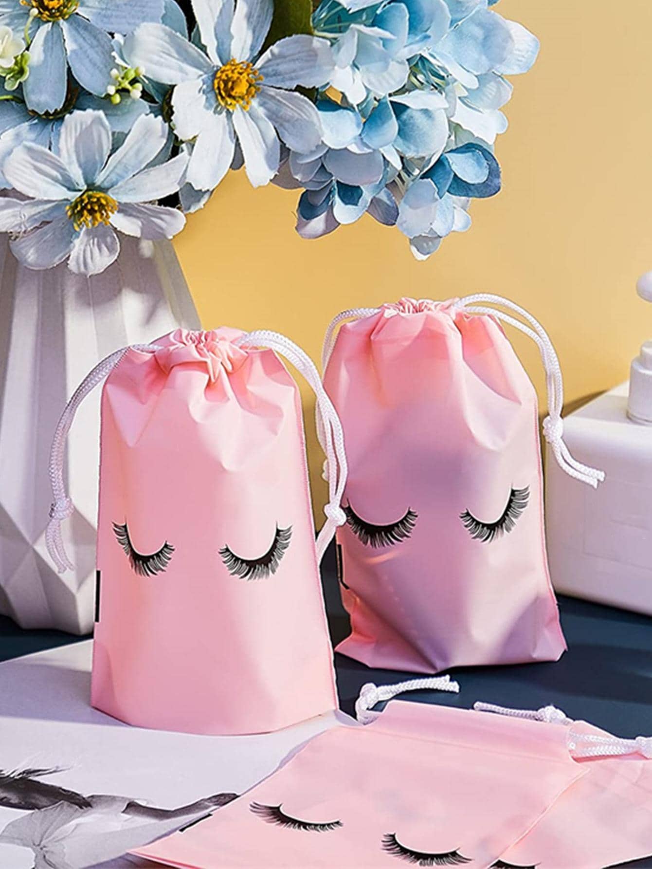 Cái/bộ EVA Túi Bảo Quản Mỹ Phẩm Hiện Đại Họa Tiết Lông Mi Đa Năng Túi Bao Bì Dây Rút Cho Gia Đình - Hồng - Xem 1