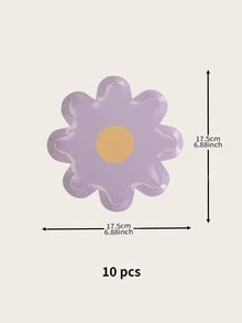 10 piezas/set Plato desechable desechable papel en forma de flor para fiesta - Morado - Ver 3