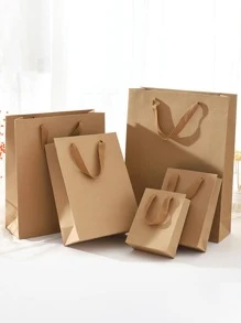 5pcs/set Paper Gift Wrapping Bag, Minimalist Solid Gift Bag For Party - Khaki - View 1