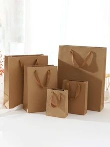 5pcs/set Paper Gift Wrapping Bag, Minimalist Solid Gift Bag For Party - Khaki - View 2
