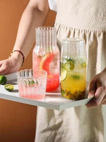 1set Clear Glass Water Pot & Cup, Minimalist Drinking Cup For Kitchen Dining Table - Clear - View 2