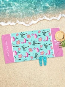1pc Flamingo Pattern Beach Towel, Modern Microfiber Rectangle Travel Beach Towel For Swimming, Diving, Summer - Multicolor - View 3