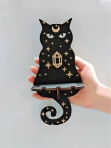 Black Cat Crystal Display Shelf With Hanging Hooks Floating Moon Cat Shelf For Crystals Wooden Halloween Cute Wall Shelves Crystal Holder For Stones Display Gothic Wall Decor For Home,Home Decor ,Room Decor,Wall Decor Gifts Birthday Graduation Halloween Decor Fall Decor - Multicolor - View 7