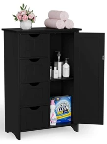 Tủ đứng Furmax MDF chống thấm nước có 4 ngăn kéo tay cầm rỗng, phụ kiện phòng tắm, đồ nội thất phòng tắm - màu đen - Xem 2