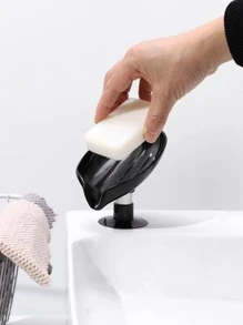 1pc Plastic Soap Dish, Modern Leaf Shaped Solid Color Black Soap Holder For Home And Bathroom Home Bathroom Decor Fall Decor Back To School