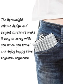 1pc Stainless Steel Hip Flask, Rhinestone Decor Liquor Hip Flask For Restaurant - Silver - View 4