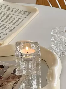 Ins Style Glass Ice Cube Candlestick Vintage French Decorative Candle Holder - Clear - View 1