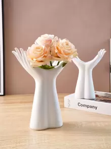 1pc ABS Flower Vase, Creative Hand Design Vase For Flower,Home Decor,Flower Vase,Centerpiece,Table Decor Gifts Birthday Graduation Room Decor Glass Vase - White - View 2