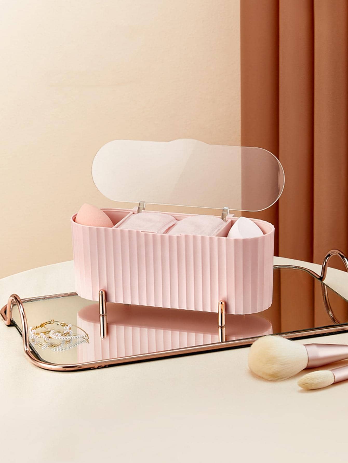 1入組素色書桌彩妝收納盒 - 粉色 - 查看 1