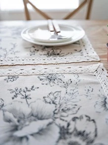 1入組織物現代花朵圖案蕾絲裝飾絕緣墊餐桌 - 彩色 - 查看 3