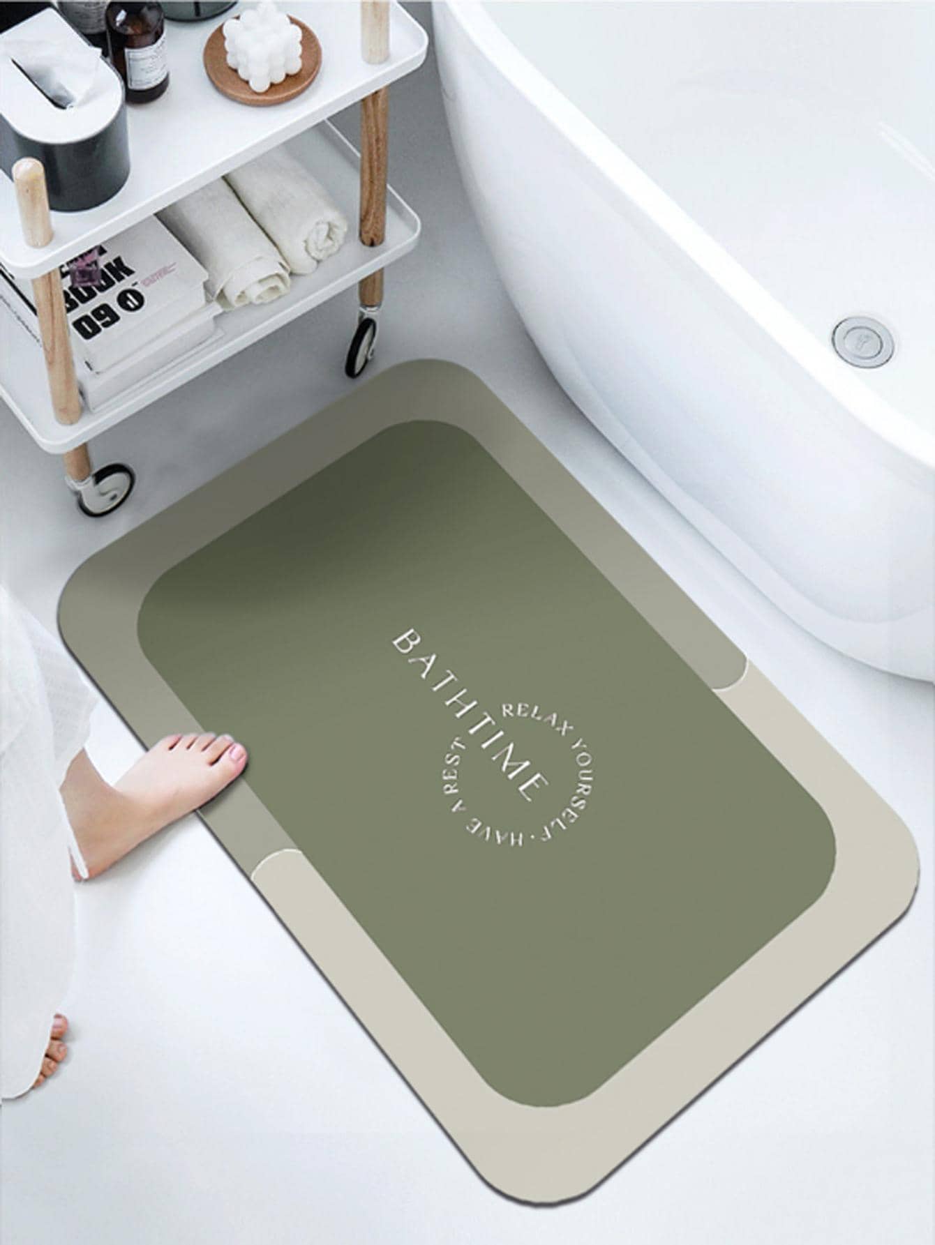 1 pièce Tapis de toilette à lettres antidérapant bain moderne à lettres absorbe l'eau pour salle de bain - Vert - Voir 1