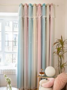 Color Block Single Panel Blackout Curtain