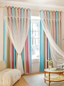 Color Block Single Panel Blackout Curtain
