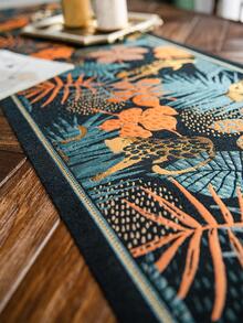 1pc Leaf Pattern Tassel Trim Table Runner, Boho Leaf Design Rectangle Table Runner For Dinner Table - Multicolor - View 4