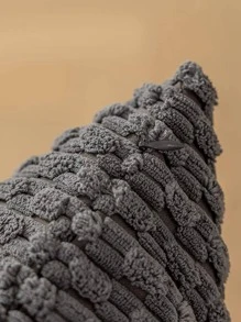 1pc Solid Cushion Cover Without Filler, Simple Braided Embossed Design Decorative Cushion Cover For Bed, Sofa - Dark Grey - View 3