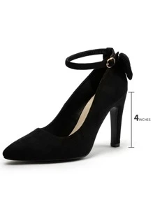 Party Dating Women Pointed Toe High Heels Pumps Stiletto Ankle Strap Dress Pump Shoes With Bow Tie  Valentine's Day - 黑色 - 查看 5