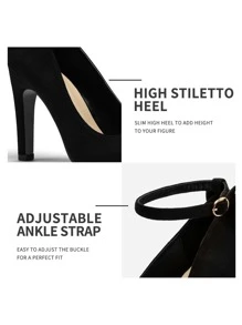 Party Dating Women Pointed Toe High Heels Pumps Stiletto Ankle Strap Dress Pump Shoes With Bow Tie  Valentine's Day - 黑色 - 查看 7