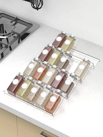 4 件装亚克力可堆叠香料罐架收纳架，多层抽屉储物盒，适用于橱柜、厨房储物容器及配件