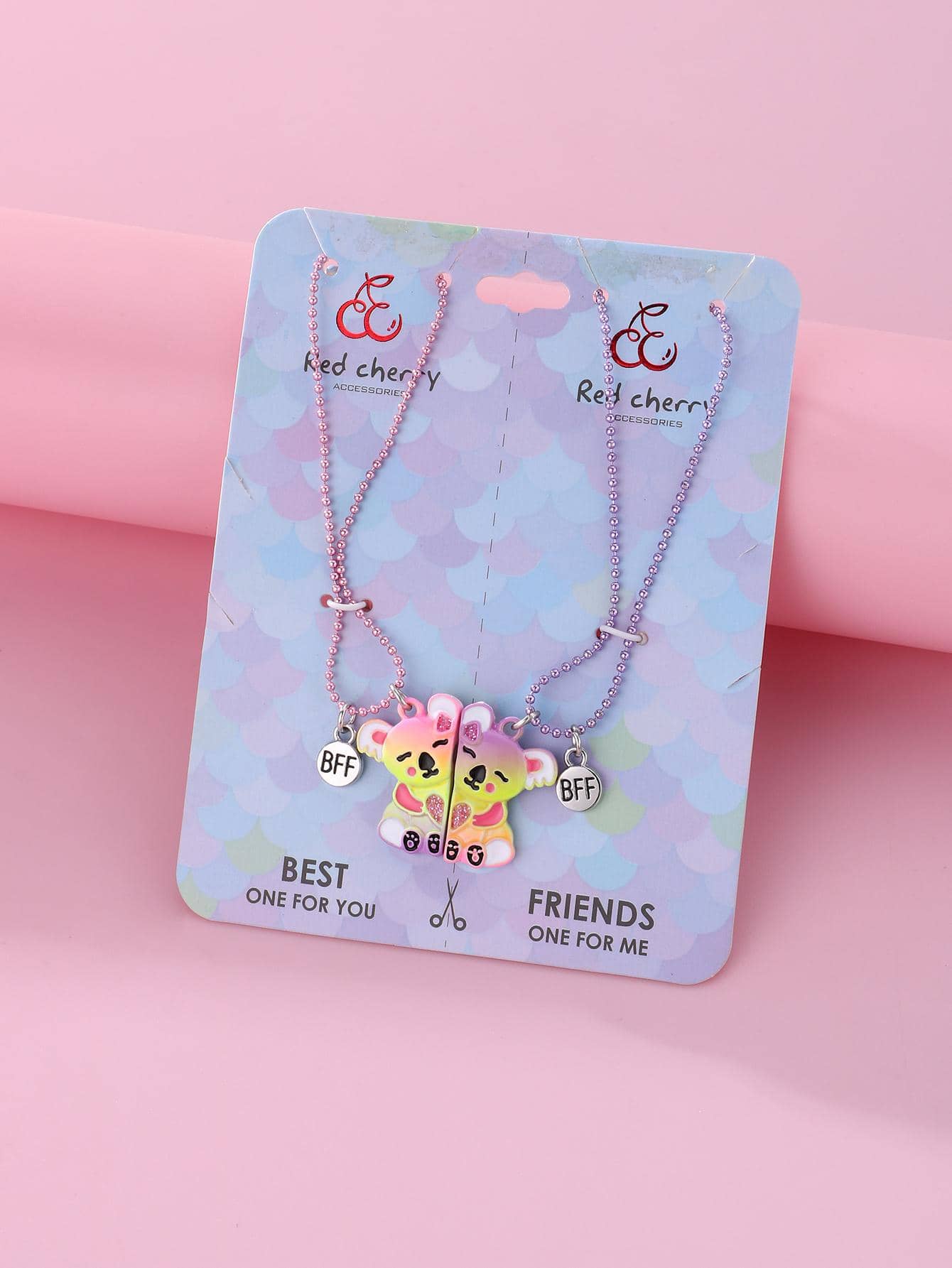 2入組女孩愛心細節考拉設計鋅合金時尚吊墜項鍊日常裝飾 - 黃色 - 查看 1