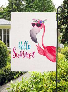 1入組火烈鳥印花花園旗幟粉色裝飾性歡迎旗幟適用於花園、庭院 - 粉色 - 查看 4