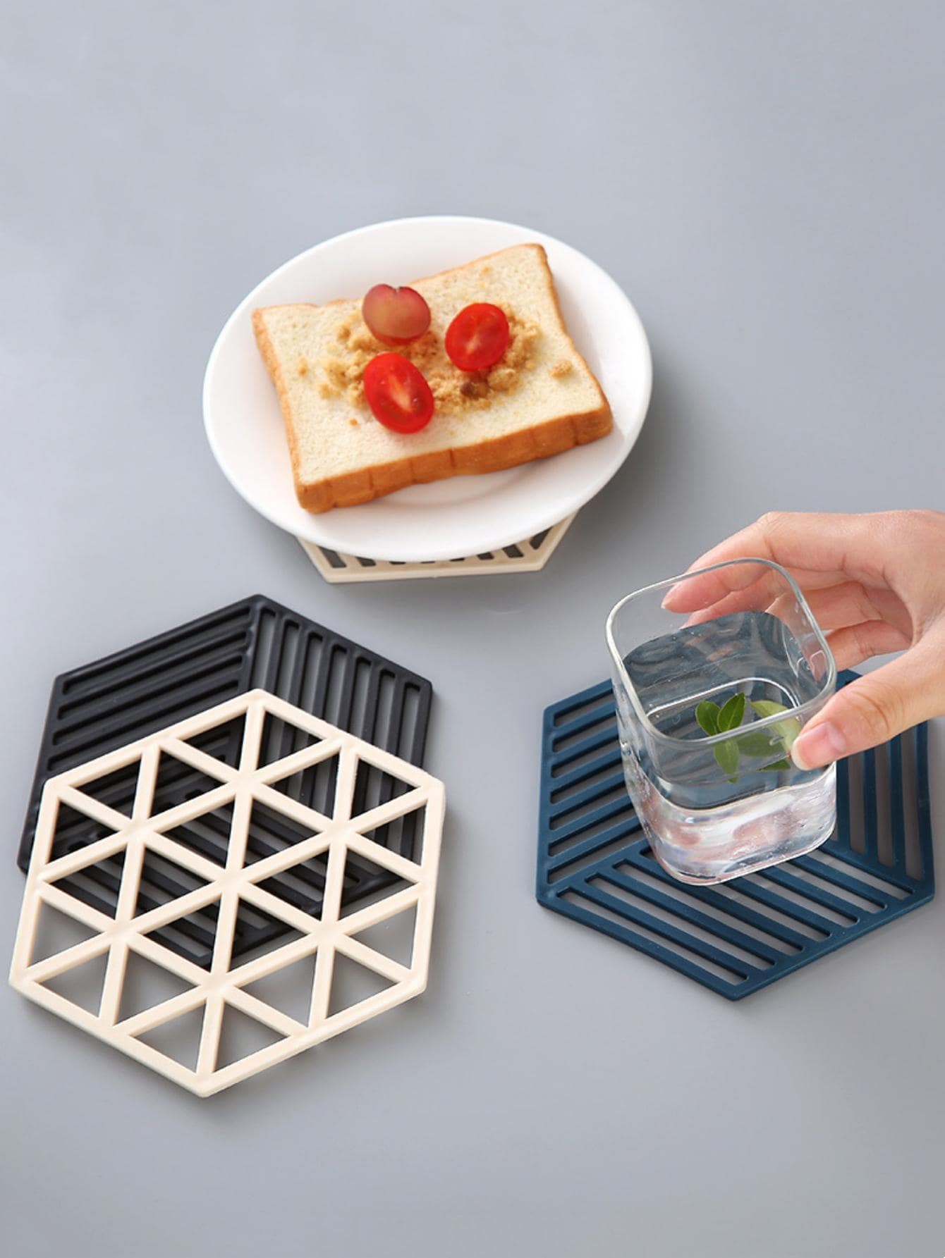 2 Gói Đế Lót Ly Chịu Nhiệt Màu Be Lục Giác, Đế Lót Ly Silicon Cho Bàn Ăn - Màu be - Xem 1