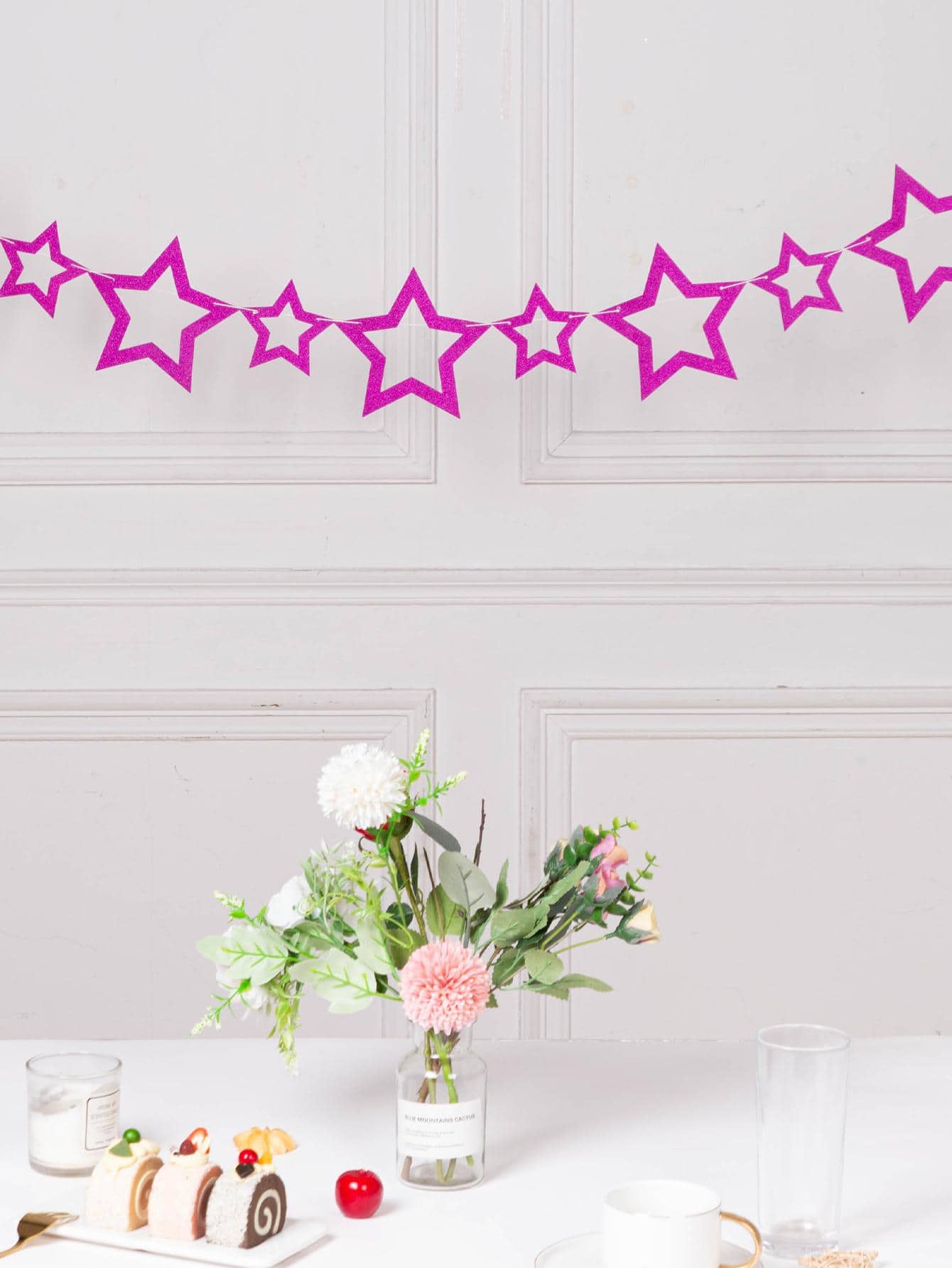 10 Cái/bộ Thiết Kế Ngôi Sao Cờ Kéo, Giấy Màu Hồng Treo Biểu Ngữ Trang Trí Tiệc - Màu Hồng Tươi - Xem 1