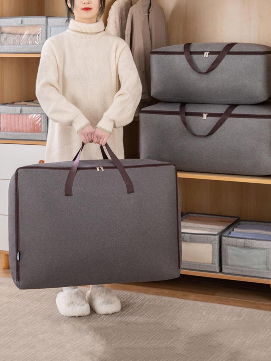 1 pieza Bolsa de almacenamiento de edredón liso - Gris - Ver 1