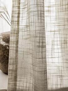 Plaid Pattern Single Panel Sheer Curtain, Modern Polyester Light Filtering Privacy Sheer Curtain For Living Room And Bedroom - Beige - View 3