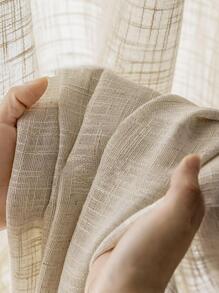 Plaid Pattern Single Panel Sheer Curtain, Modern Polyester Light Filtering Privacy Sheer Curtain For Living Room And Bedroom - Beige - View 6