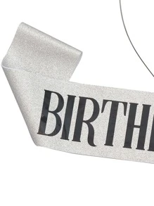 2pcs/Set Slogan Graphic Sash & Rhinestone Decor Party Props-Headband, Modern Plastic Sash & Dress Up Headband Party Photo Prop For Birthday Party