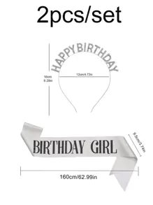 2pcs/Set Slogan Graphic Sash & Rhinestone Decor Party Props-Headband, Modern Plastic Sash & Dress Up Headband Party Photo Prop For Birthday Party
