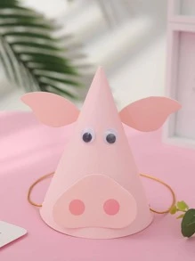 1pc Cartoon Pig Design Party Hat, Modern Paper Hat For Party - Baby Pink - View 1