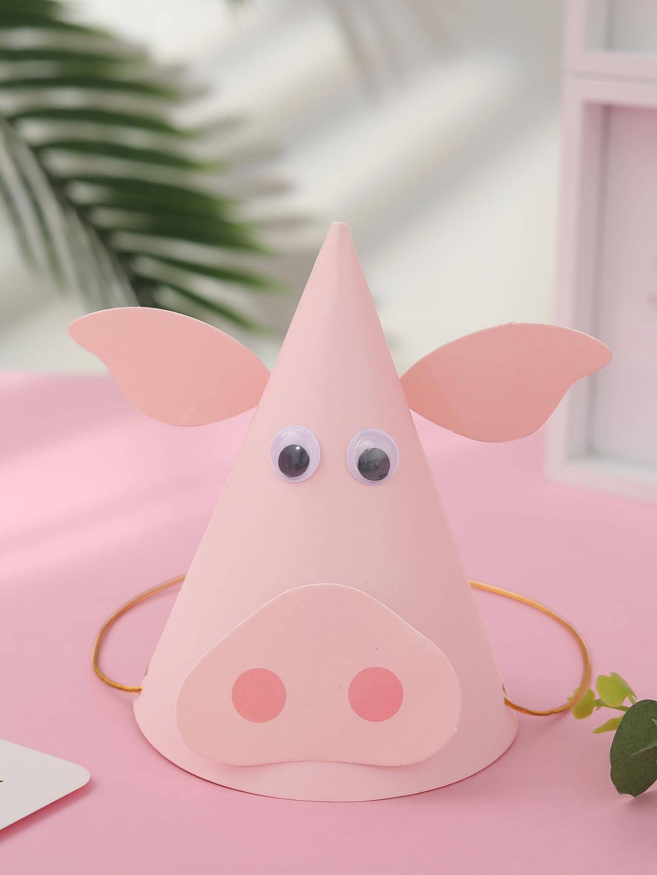 1pc Cartoon Pig Design Party Hat, Modern Paper Hat For Party - Baby Pink - View 1