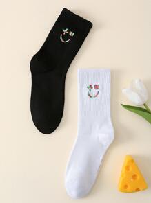 2 đôi Vớ thường ngày thêu biểu cảm cho nam, cho cuộc sống hàng ngày - Đen và trắng - Xem 1