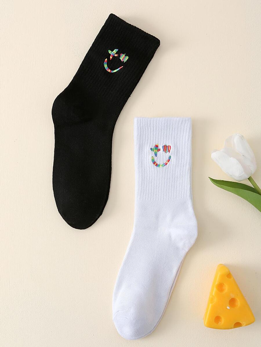 2 đôi Vớ thường ngày thêu biểu cảm cho nam, cho cuộc sống hàng ngày - Đen và trắng - Xem 1