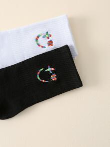 2 đôi Vớ thường ngày thêu biểu cảm cho nam, cho cuộc sống hàng ngày - Đen và trắng - Xem 3