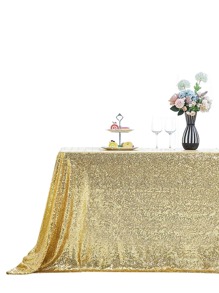 1pc 120x120cm Polyester Sequin Tablecloth, Square, Shiny Quality Table Cover For Wedding, Party - Gold - View 4