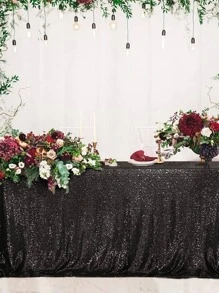 1pc 120x120cm Sequin Wedding Tablecloth Square Polyester Sequin Cover Shiny Tablecloth For Event Party - Black - View 4