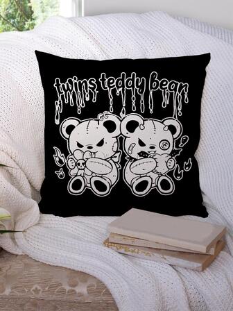 1pc Bear Pattern Cushion Cover Without Filler, Modern Woven Fabric Decorative Throw Pillow Case For Living Room, Home Decor