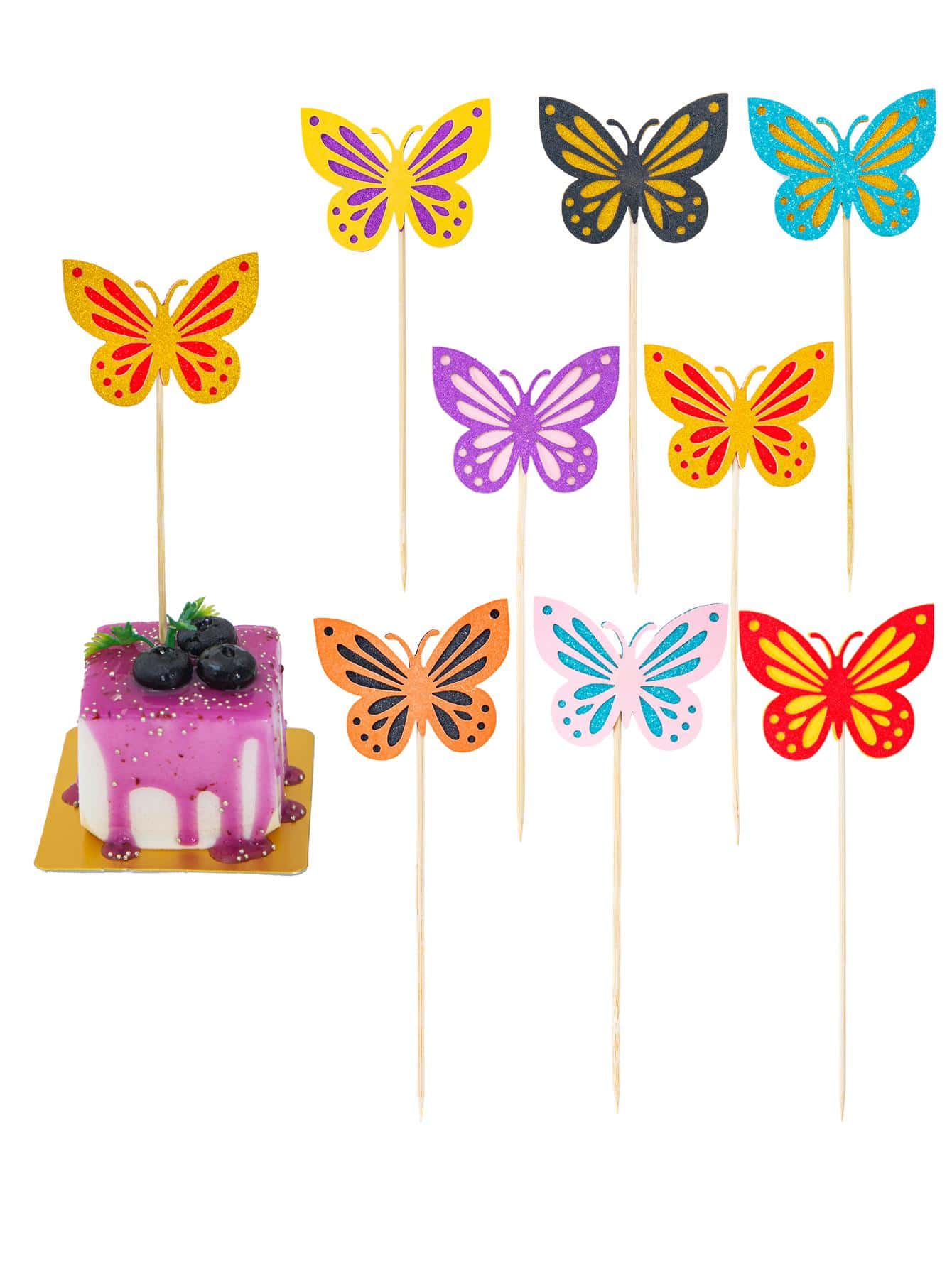 Bộ 8 Miếng Trang Trí Hình Bướm Trang Trí Bánh, Trang Trí Bánh Bằng Giấy, Dùng Cho Tiệc - Nhiều màu - Xem 1