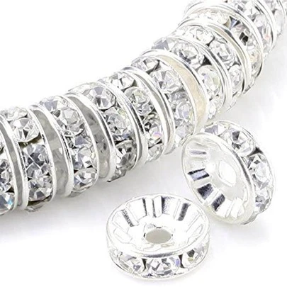 100pcs Silver Bracelet, Glass Glitter Bead Bracelet For DIY