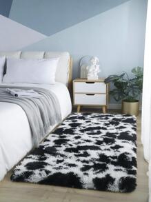 1入組牛圖案毛絨地毯現代滌綸防滑吸水地墊適合家用 - 黑與白 - 查看 1