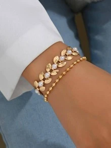 2 chiếc vòng tay charm tai lúa mì vàng dành cho nữ (Độ dài tùy chỉnh, số lượng ngọc trai và pha lê có thể điều chỉnh) - Vàng - Xem 5
